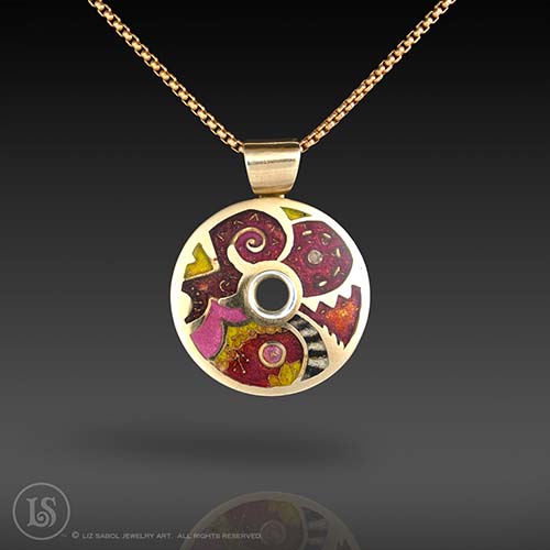 Magenta Paisley Pendant, Bronze