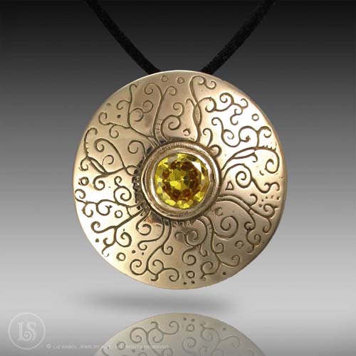 Golden Sun Goddess Pendant, Bronze