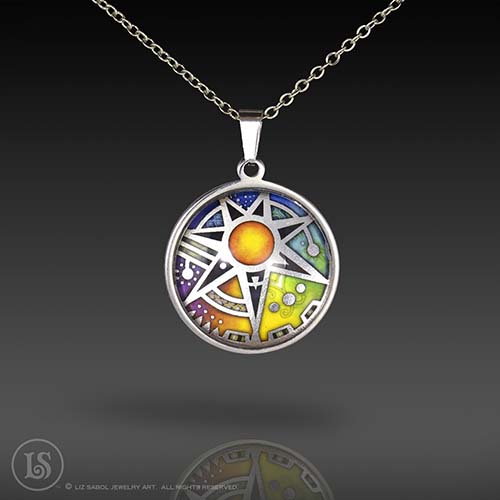 Star Fire Rainbow Pendant, Glass, Stainless Steel