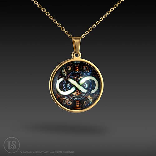 Vintage Dreams Infinity Pendant, Glass, Gold-plated Stainless Steel